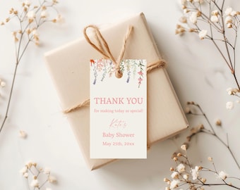 Pink Floral Baby Shower Thank You Tag, Baby In Bloom, (Digital Download), BA4