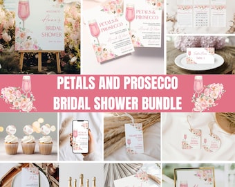 Pink Floral Bridal Shower Invitation Bundle, Petals and Prosecco (Digital Download), BR1