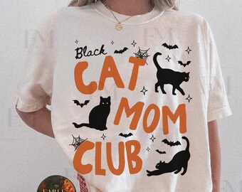 Black Cat Mom Club Shirt, Halloween Cats, Spooky Fall Graphic, Orange and Black Cat Lover Design