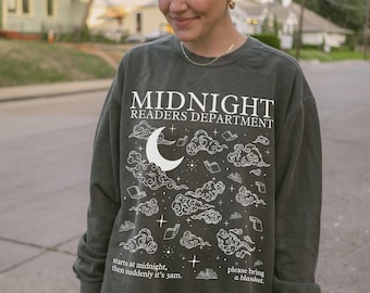 Late night readers book club gift reading Comfort Colors® sweatshirt or t-shirt night owl bookstagram  merch retro literary bookworm