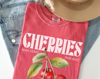 Cherries retro style T-shirt, cherry farmers market summer shirt, fruit foodie vintage aesthetic, Comfort Colors® trendy gift for her
