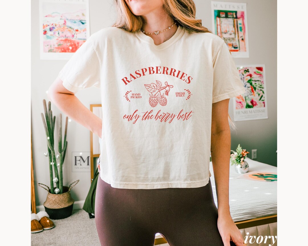 White And Raspberry Color Shirt Raspberries Crop Top Berry Jam Farmers Market Summer Shirt Cute Foodie ...