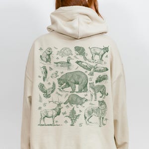 Support your local wildlife hoodie, Pacific Northwest vintage style nature sweatshirt front and back prints for granola girl nature lover
