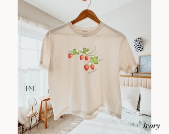 Camiseta holgada Comfort Colors Strawberry Vines: estampado francés de frutas de verano "des Fraises".