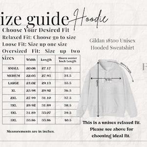 Puede incluir: Tabla de tallas para una sudadera con capucha unisex Gildan 18500. La tabla muestra las medidas en pulgadas para el ancho, la longitud y la longitud del centro de la manga hasta la espalda para las tallas S a 5XL. La tabla tambi&eacute;n incluye un diagrama de la sudadera que muestra d&oacute;nde se toman las medidas.