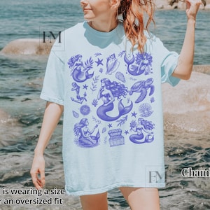 Nautical Mermaid T-Shirt, Vintage style Ocean Nature Shirt, Coastal Aesthetic Tee, Mermaidcore Women&#39;s Top, Seaside Inspired Apparel