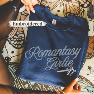 Embroidered Romantasy Book Girlie Sweatshirt or Hoodie Romantic Fantasy bookish dark academia romance literature sweater gift for reader