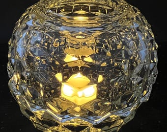 Vintage HOMCO Clear Glass Cubist Fairy Lamp Votive Candle Holder Indiana Glass