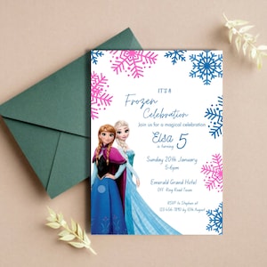 Editable Frozen Birthday Invitation, Editable Ice Princess Party Invite, Snowflakes Theme, Personalized Printable Card