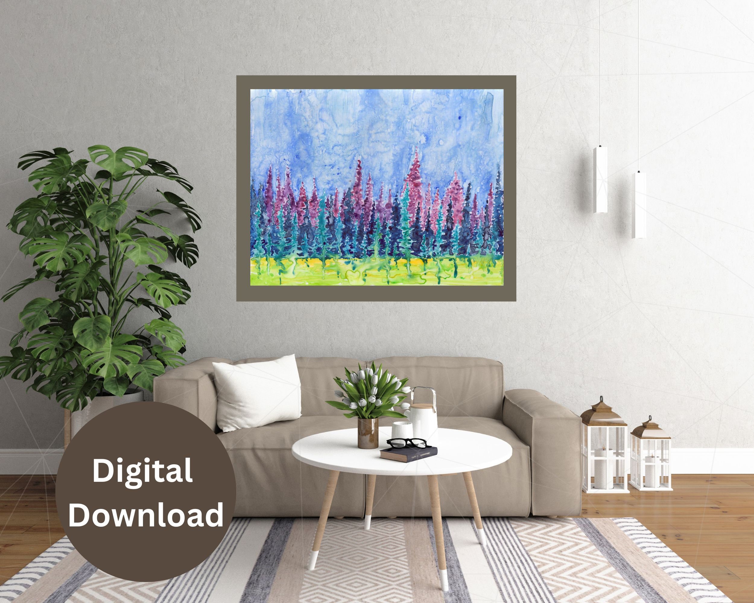 Watercolor Landscape Instant Download Printable Art Cool - Etsy