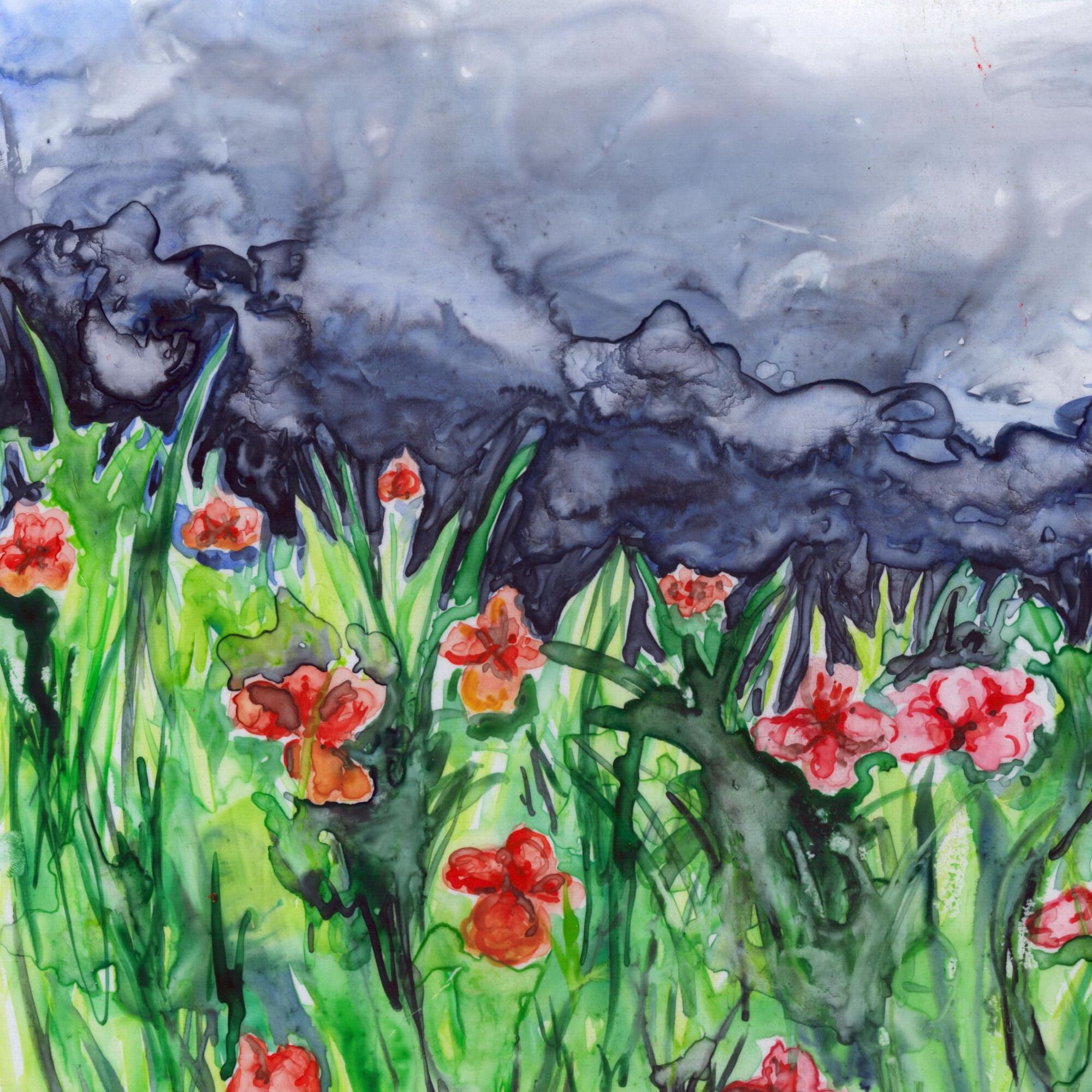 Watercolor Landscape, Instant Download, Printable Art, Flower Field ...