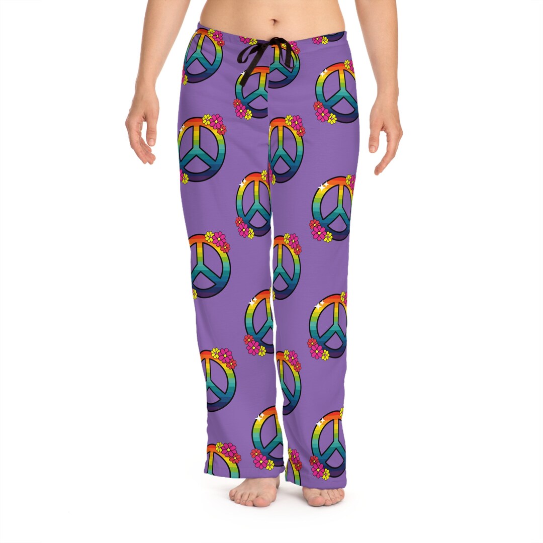 Pajama Pants Pj's for Her Purple Pajama Pants Peace Sign - Etsy