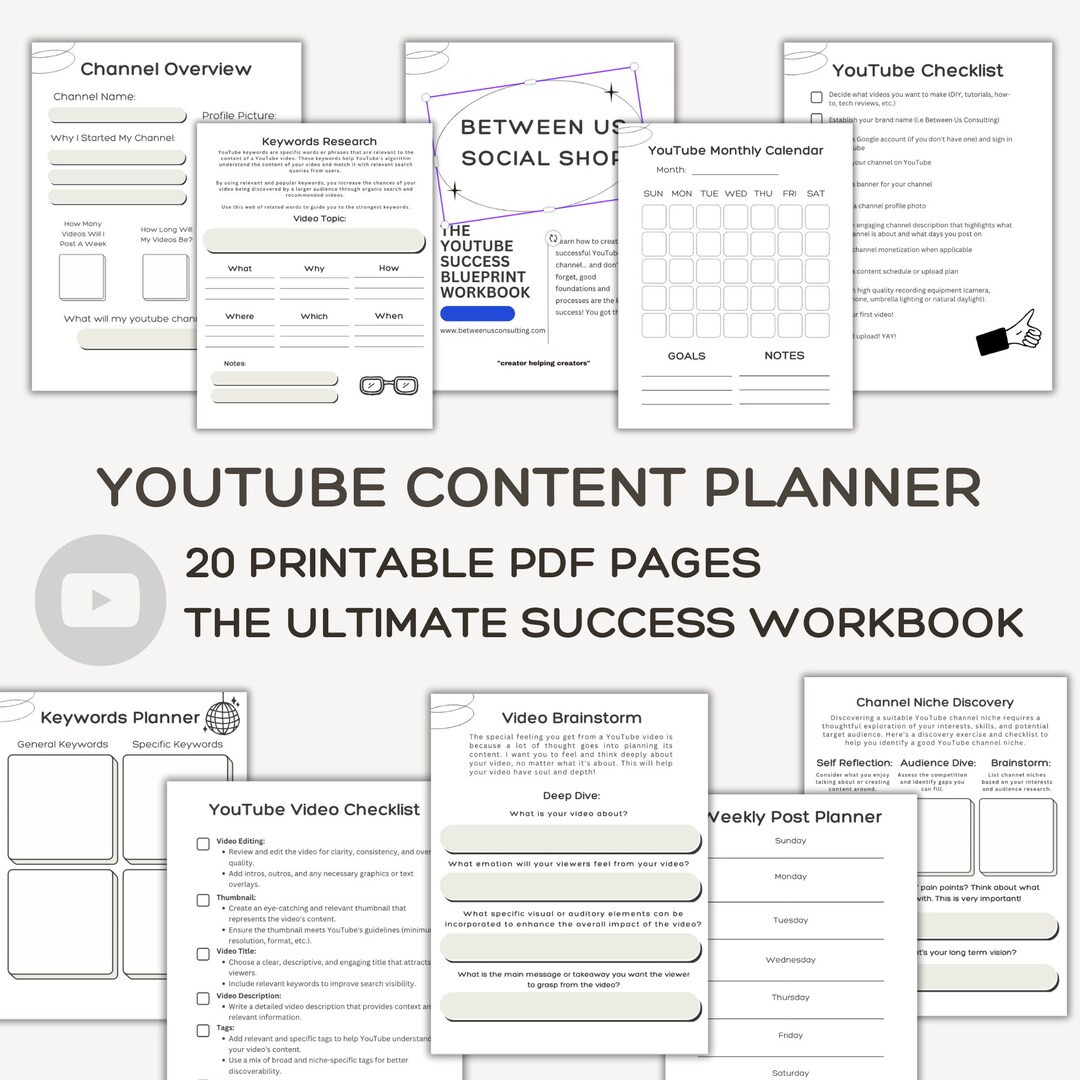 Digital Printable Youtube Planner Social Media Content Creator Youtube ...