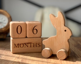 Wooden Milestone Blocks - Natural Custom Toys for Toddler | Baby Room Decor Accessories, Gift For New Baby Girl Boy, Baby Shower Photo Props