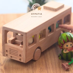 WOODEN SCHOOL BUS - Classic Push Pull Toy for Kids | Montessori Wooden Bus Toy - 1st Christmas, Baby Shower, Birthday Gift for Toddler & Kid