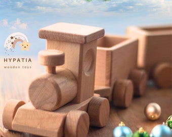 Baroni Toys Trenino Giocattolo in Legno per Bambini 15 Pezzi, Treno con Accessori inclusi con Pallottoliere e Animali, Gioco Educativo di Ruolo 3 + con Confezione Regalo, 4 Vagoni, 47x10x7,5 cm