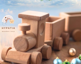 WOODEN CHRISTMAS TRAIN - personalized wooden train gift for toddler | 1st Christmas Gift for kids | first christmas ornament | toy train set