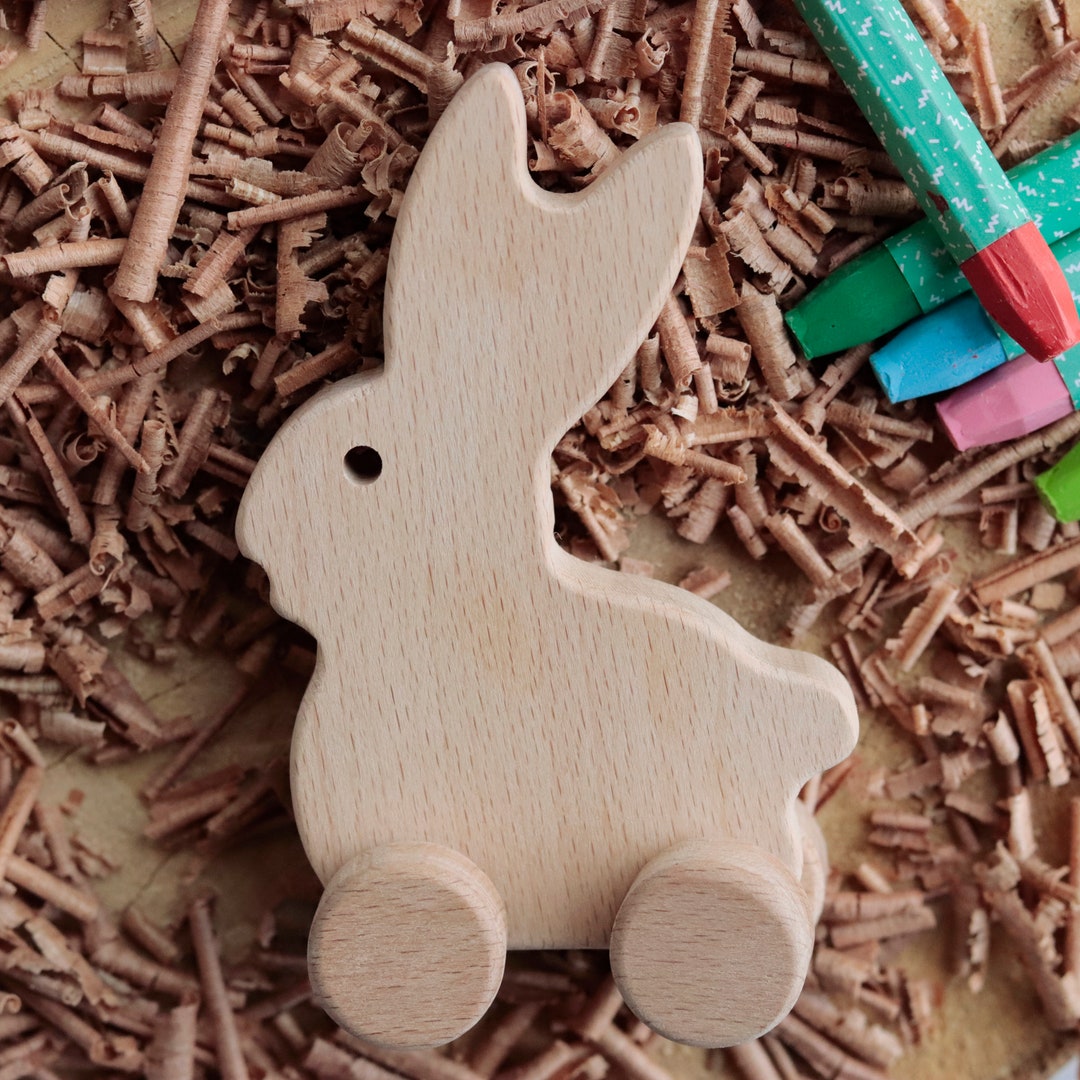 Personalized Wooden Rabbit on Wheels Sensory Wood Push Toy Etsy