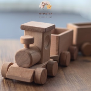 WOODEN TRAIN SET - Locomotive with 2 Baggage Cars | Freight Train | Christmas Gift, Baptism, Baby Shower, Birthday Gifts for Toddlers & Kids