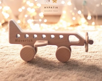 Personalized Wooden Toy Plane: Montessori Toddler Gift