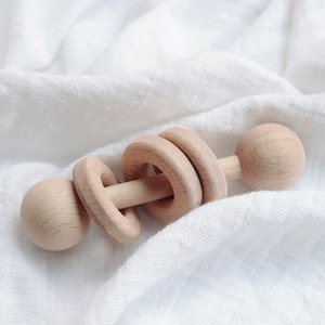 Personalized Name Montessori Wooden Rod Rattle for Babies | Safe, Natural Sensory Toy for Endless Fun | Baby Shower Gift & Developmental Toy