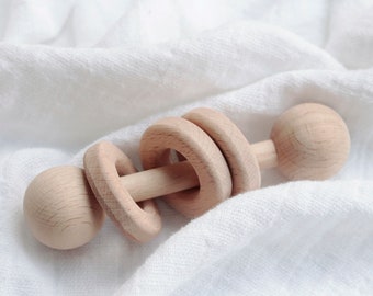 Personalized Montessori Wooden Rod Rattle for Babies | Safe, Natural Sensory Toy for Endless Fun | Baby Shower Gifts & Developmental Toy