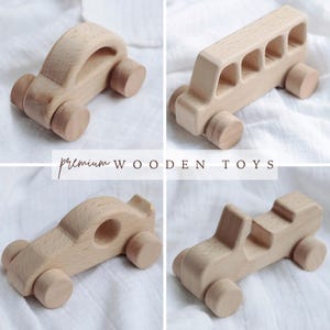 Personalized Christmas gift for baby toddler: Wooden Cars Pull Push Toy Set - Gift for newborn baby - Infant Organic toys & baby shower gift