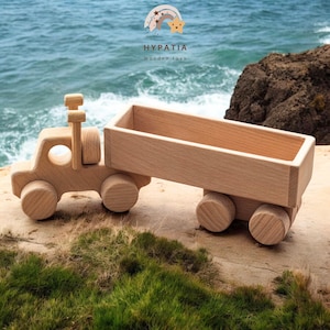 Wooden Semi-Truck with Trailer Christmas Gift Toy for toddler and kids | Wooden Semi Truck toy name customized - Xmas Gifts Toy for boys kid
