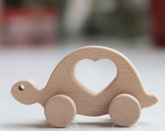 Personalized Wooden Turtle | First Christmas gift for baby | Montessori Animal Car Toy | 1st Christmas gift for toddler | nursery room decor