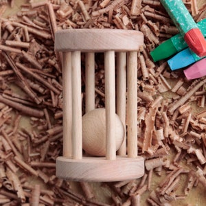 Personalized Montessori Wooden Cylinder Rattle for Babies | Safe, Natural Sensory Toy for Endless Fun | Baby Shower Gift & Developmental Toy