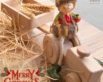 Natural Wooden Tractor with Trailer - Farm Toy for Endless Rural Adventures | New year Christmas gifts, Personalized Gift for Toddler & Kids