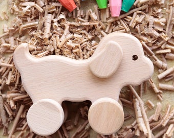 Personalized Wooden Puppy Dog Montessori Push Toy on Wheels | Christmas, Baptism, Easter, Baby Shower, Birthday Gifts for Toddlers & Kids