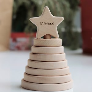 Christmas Gift Toddlers: Waldorf Wooden Stacking Star Tower | Developmental Pyramid Montessori Toy Xmas gift | Baby Shower 1st Birthday Gift