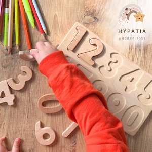 Wooden Numbers Puzzle | Numbers board 0-9 | Montessori counting board | Waldorf mathematics | Educational preschool Gift for kids & toddler