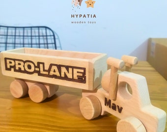 Personalized Wooden Toy Truck, Toddler Toy Semi-Truck with Trailer | Semi Truck Toy - Christmas Gifts For Toddlers & Kids - Toy for boys