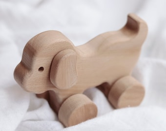 Personalized Wooden Puppy Dog Montessori Push Toy on Wheels | Christmas, Baptism, Easter, Baby Shower, Birthday Gifts for Toddlers & Kids