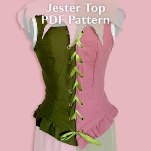 Renaissance Festival Jester Top pdf-patroon voor naaien, kostuumaanwijzingen voor korset, lijfje, verblijf