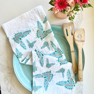 Butterfly Tea Towel: Screen Printed Flour Sack Cotton Kitchen Decor