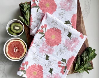Pink Floral Tea Towel: Oversized Flour Sack Cotton Kitchen Decor
