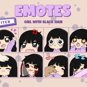 Girl with Black Hair Twitch emotes, Discord emotes, kawaii emotes, cute emotes, YouTube emote, Tiktok emotes, Twitch sub emotes