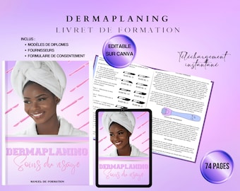 Dermaplaning, bewerkbaar trainingsboekje op Canva, Beauté Académie, direct downloaden