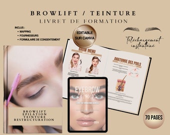 Browlift, Teinture, Epilation, Structuration sourcils, Livret de Formation modifiable sur Canva, Beauté Académie, Téléchargement instantané