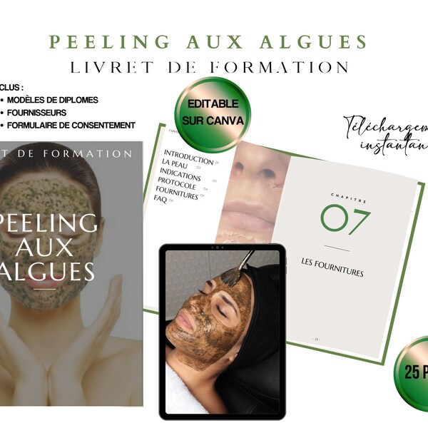 Peeling aux algues, Livret de Formation modifiable CANVA, Beauté Académie, Soin Du Visage, Téléchargement instantané