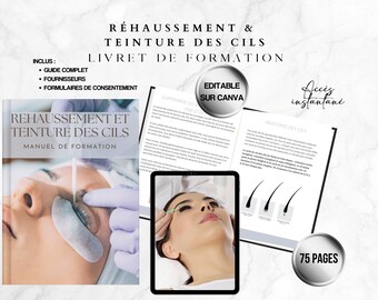 Réhaussement de cils, teinture de cils, Livret de Formation modifiable Canva, Beauté Académie, Téléchargement instantané, élève ou formateur