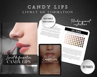 Candy Lips, Livret de Formation modifiable CANVA, Formateur, Beauté Académie, Full Lips Dark Lips, Téléchargement instantané