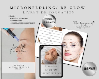 Microneedling, BB Glow, Meso, bewerkbaar trainingsboekje op Canva, Beauty Academy, direct downloaden