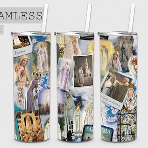 Descargas de diseños de sublimación de la Virgen de Fátima - diseños de vaso delgado de 20 oz -PNG - Vaso PNG -vaso de 20 oz -Vaso católico- 014