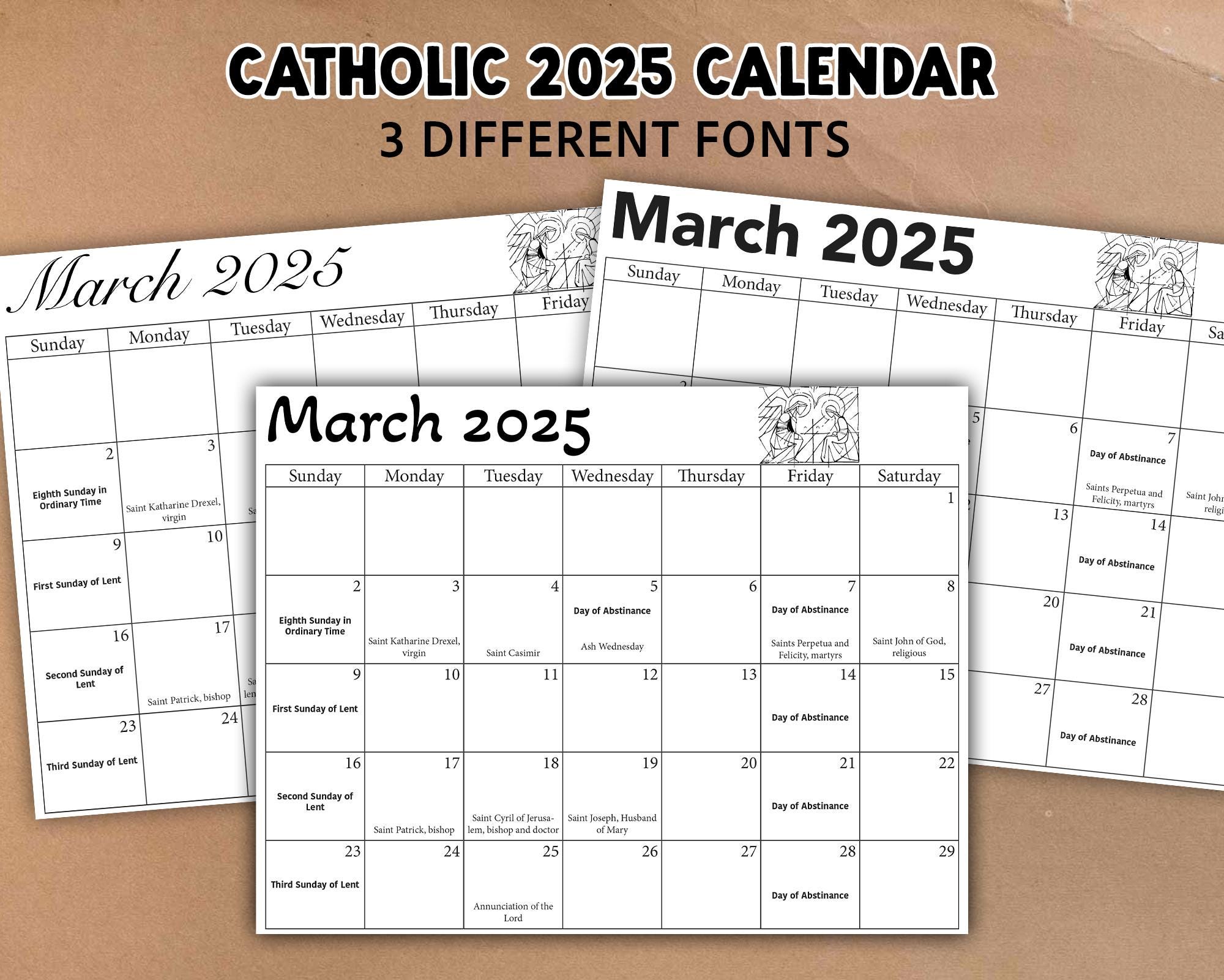 Printable 2025 Catholic Calendar Liturgical Calendar Downloadable .PDF Catholic Calendar