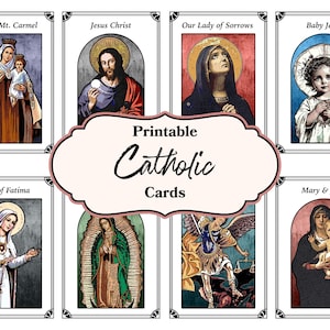 20 Saint Illustrations Cards - DIGITAL DOWNLOAD - Printable PDF - Catholic Saints - Different Sizes - Catholic Homeschool Art