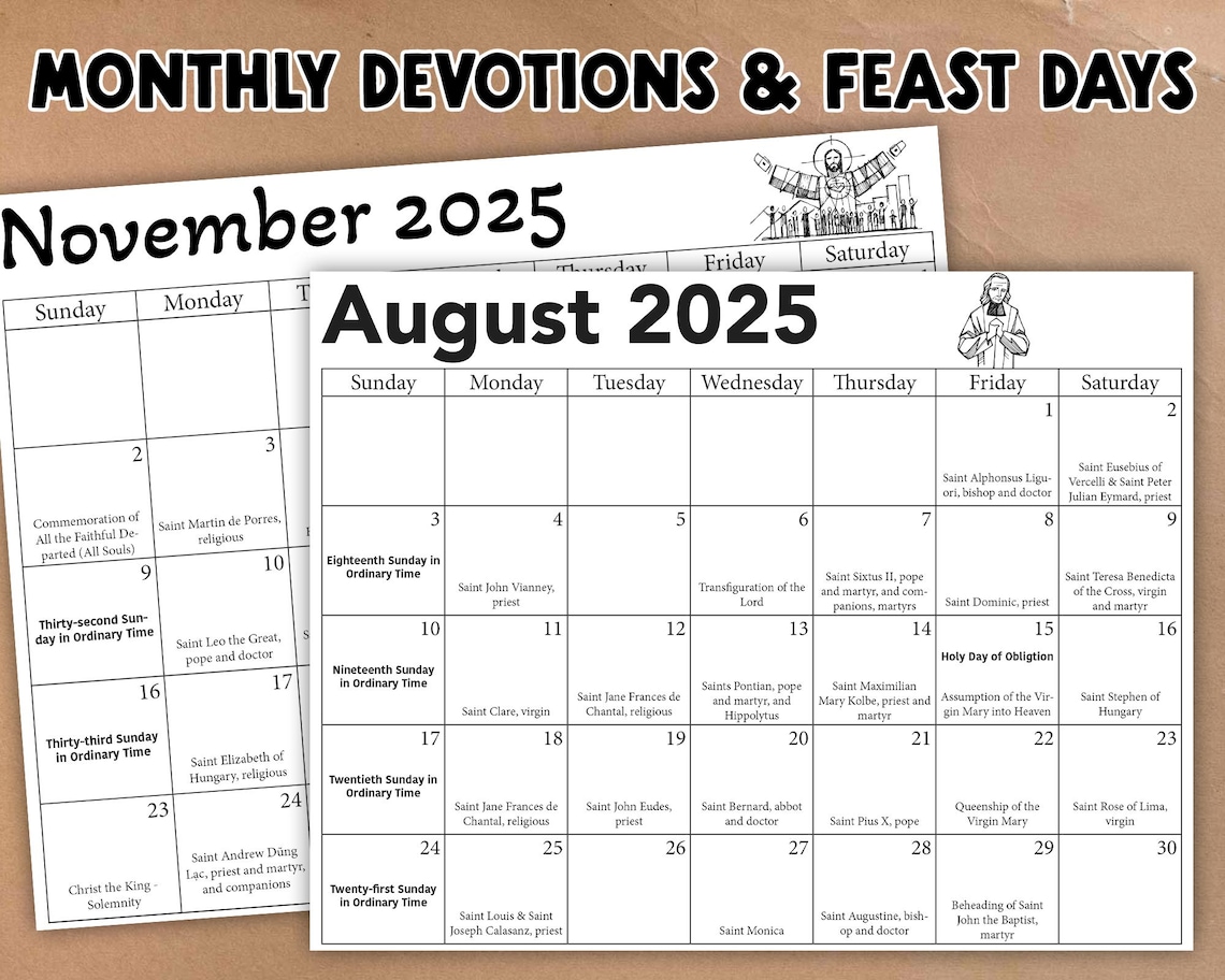Printable 2025 Catholic Calendar Liturgical Calendar Downloadable .PDF